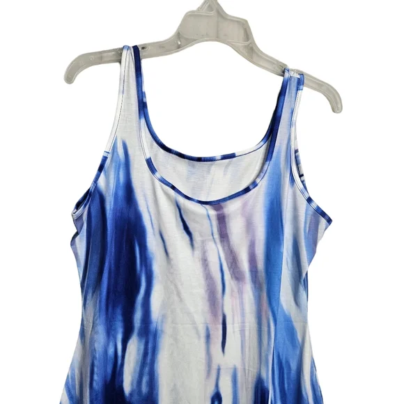 Women's Blue Purple Tie Dye Scoop Neck Tank Top Bodycon Dress NWOT Size Large - Picture 7 of 8
